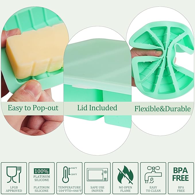 2Pack Butter Silicone Mold Tray with Lid, Non-Stick Butter Mold Tray for Homemade Butter Fits Standard Butter Stick Size, Ideal for Soap Bar, Energy Bar, Cake, Chocolate