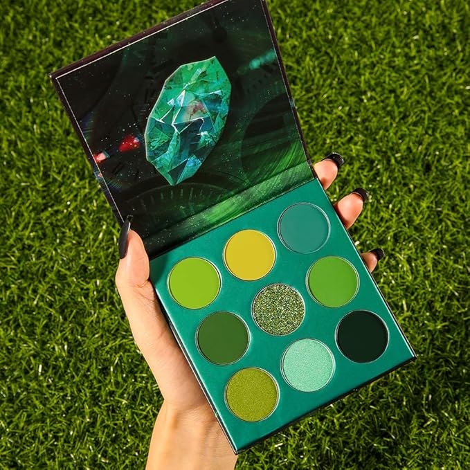 docolor Eyeshadow Palette 9 Colors Green Eyeshadow Gemstone Shadow Palette Highly Pigmented Mattes Shimmers Smokey Glitter Cream Colorful Powder Long Lasting Waterproof Makeup Palette-BrightBean Baby