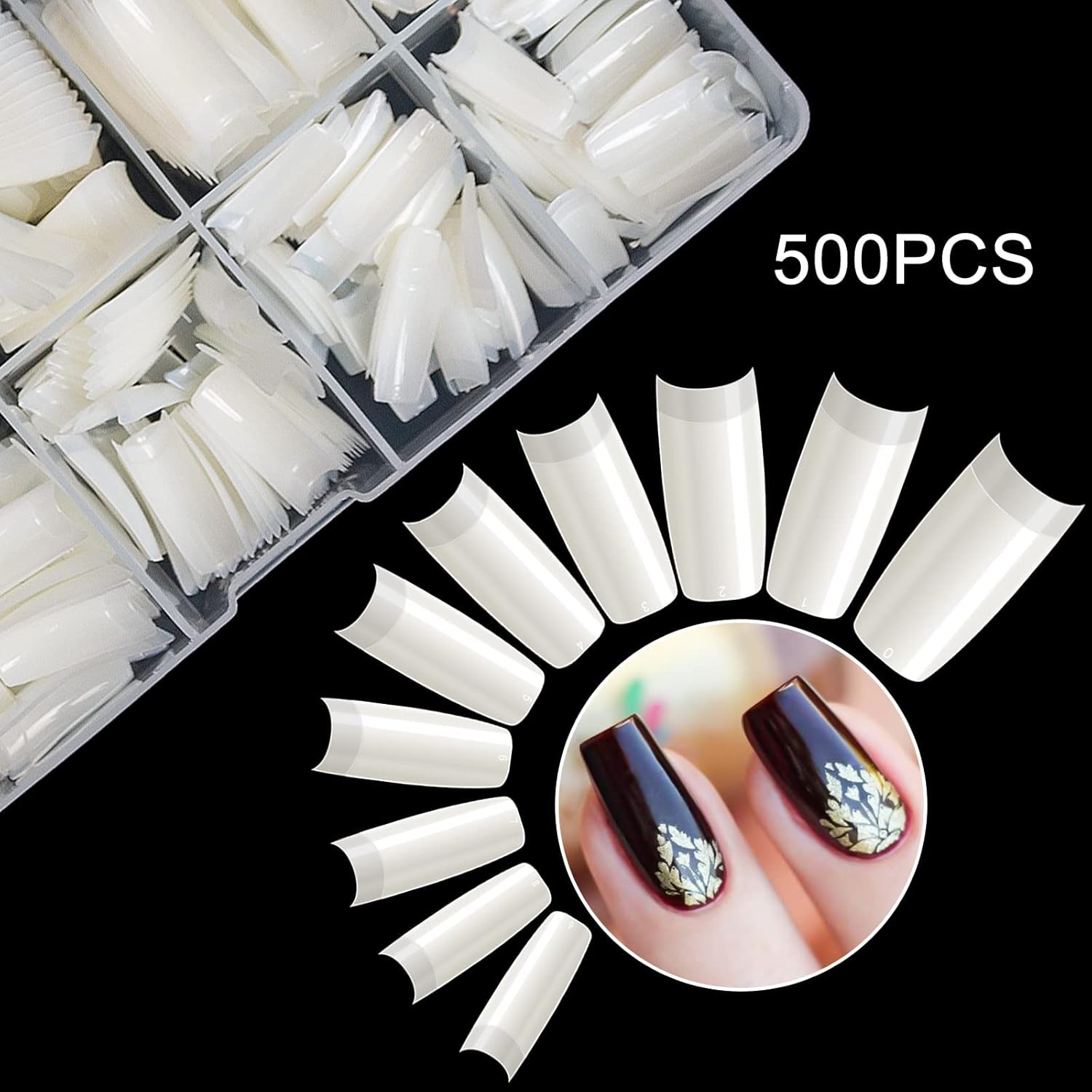 krofaue 500PCS Half Cover False Nails Tips - Acrylic Nail Tips 10 Sizes Lady French Style Acrylic Artificial Tip Manicure with Box for Nail Tips Art Salons and Home DIY-BrightBean Baby