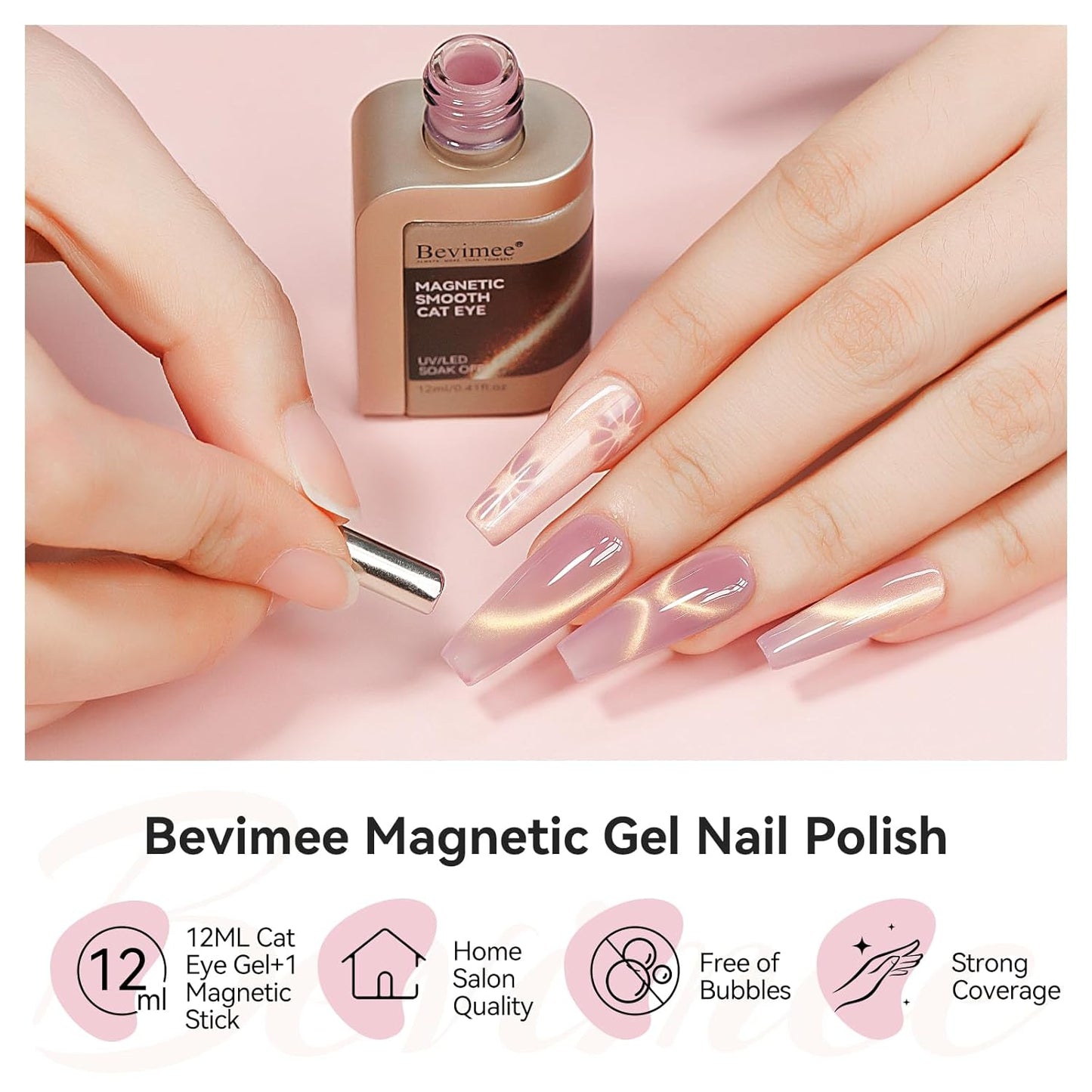 Cat Eye Gel Nail Polish Sheer Pink Glass Jelly Magnetic Nail Polish Gel Shimmer Glitter Gloss Shine Holographic Translucent Color For Nail Art Manicure DIY At Home 12ml-BrightBean Baby