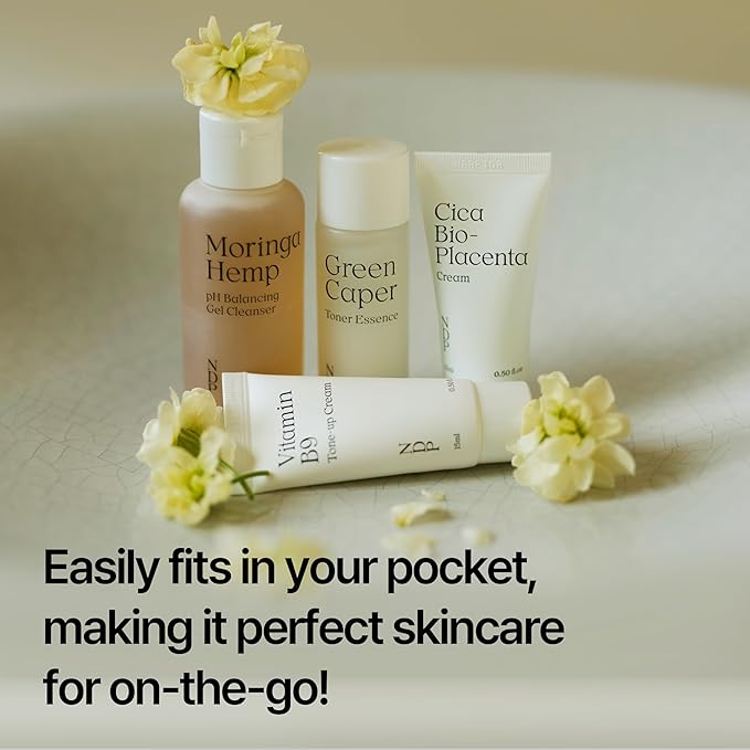 Travel Kit - Mini Travel Size Skincare Essentials - Moringa Hemp Gel Cleanser, Green Caper Toner Essence, Cica Bio-Placenta Cream, B9 Tone-Up Cream (4 items)-BrightBean Baby