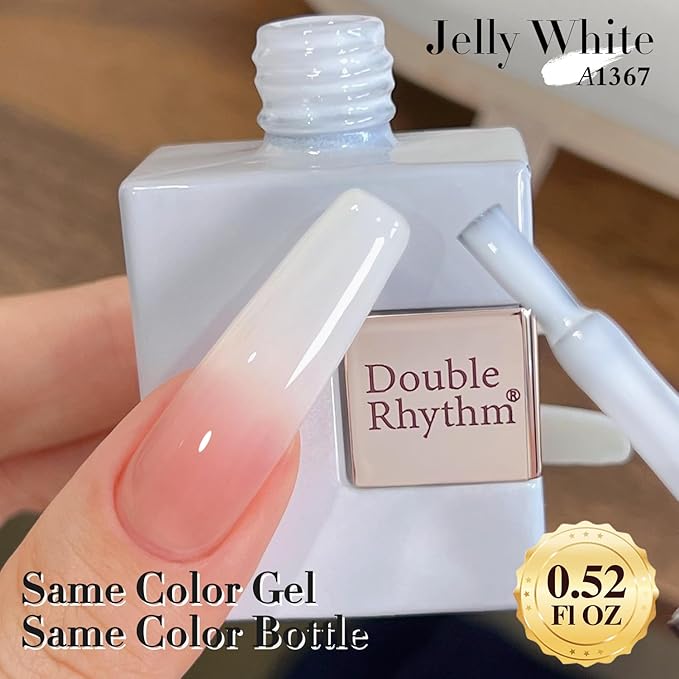 Double Rhythm Translucent Gel Polish Sheer Neutral Natural Light Milky Same Color Same Bottle 15ML Jelly Nail Polish Nail Art DIY at Home (Milky White-A1367)-BrightBean Baby