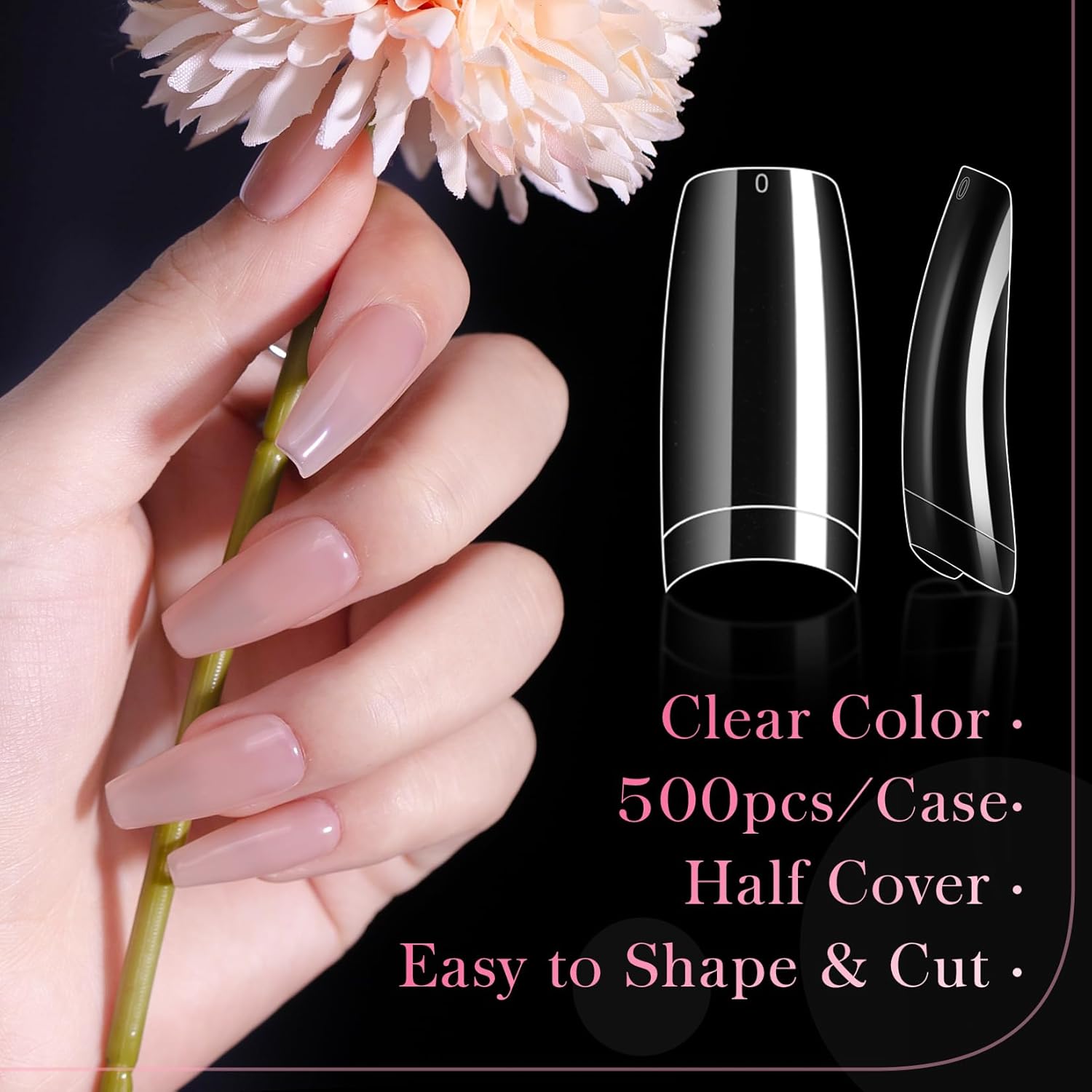 krofaue 500PCS Clear False Nails Tips - Half Cover Lady French Style Acrylic Artificial Tip Manicure with Box of 10 Sizes for Nail Tips Art Salons and Home DIY-BrightBean Baby