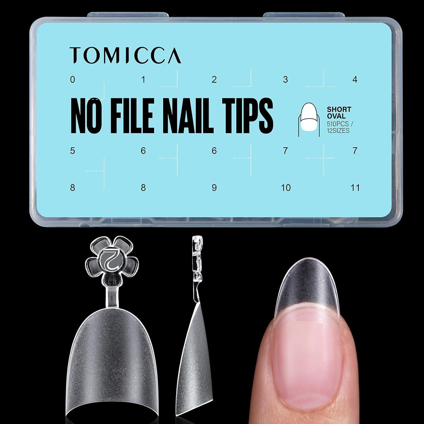 TOMICCA Short Oval Nail Tips 510Pcs Acrylic Fake Nails Full Matte, 12 Sizes No C Curve Nail Tips Half Cover for Salon DIY Nail art-BrightBean Baby