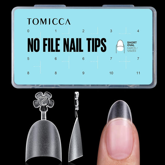 TOMICCA Short Oval Nail Tips 510Pcs Acrylic Fake Nails Full Matte, 12 Sizes No C Curve Nail Tips Half Cover for Salon DIY Nail art-BrightBean Baby