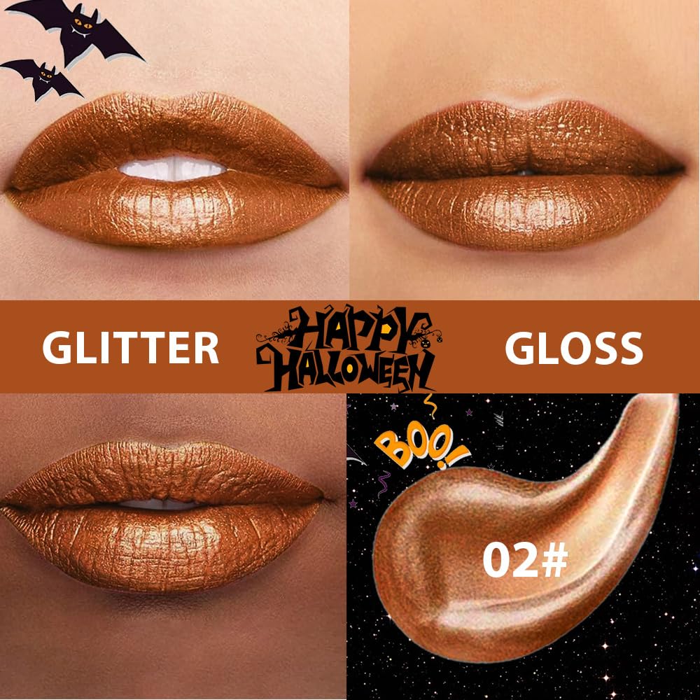 Golden Brown Metallic Lipstick for Women,Glitter Sparkling Liquid Lipstick,Long Lasting Waterproof Lightweight Comfortable Non-Drying Bold Dark Lip Gloss for Gothic Stage Makeup,Vegan-BrightBean Baby