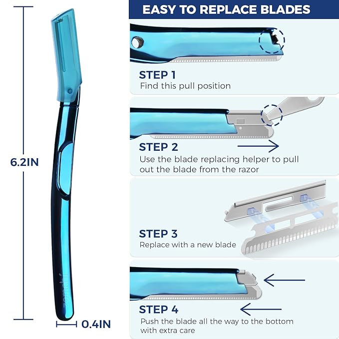 ZOMCHI Eyebrow Razor, Face Razors for Women&Men, Eyebrow Trimmer with Protective Silicone Cap, Dermaplane Razor-Easy&Safe Hair Removal(Blue,11 Blades)-BrightBean Baby
