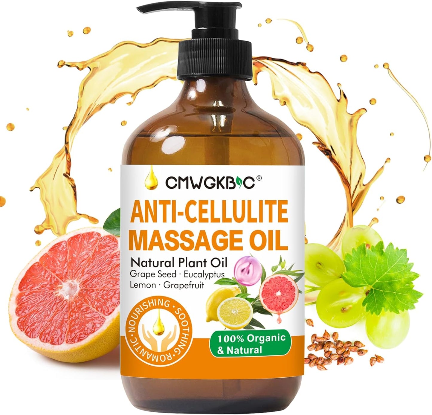 Anti Cellulite Oil Massage Oil for Massage Therapy,Body Oil for Skin Tightening & Cellulite Remover in Thighs and Butt,Cellulite Treatment Massage Oil,Assists with Firming,Toning & Moisturizes Skin-BrightBean Baby