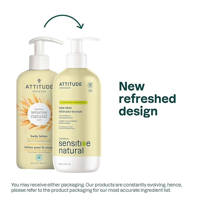 ATTITUDE Body Lotion for Sensitive Skin with Oat, EWG Verified, Dermatologically Tested, Vegan, Argan Oil, 16 Fl Oz-BrightBean Baby