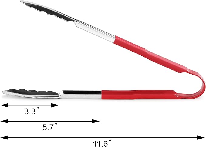 New Star Foodservice 35773 12-Inch Utility Spring Tongs, Stainless Steel, Vinyl Coated, Set of 12, Red