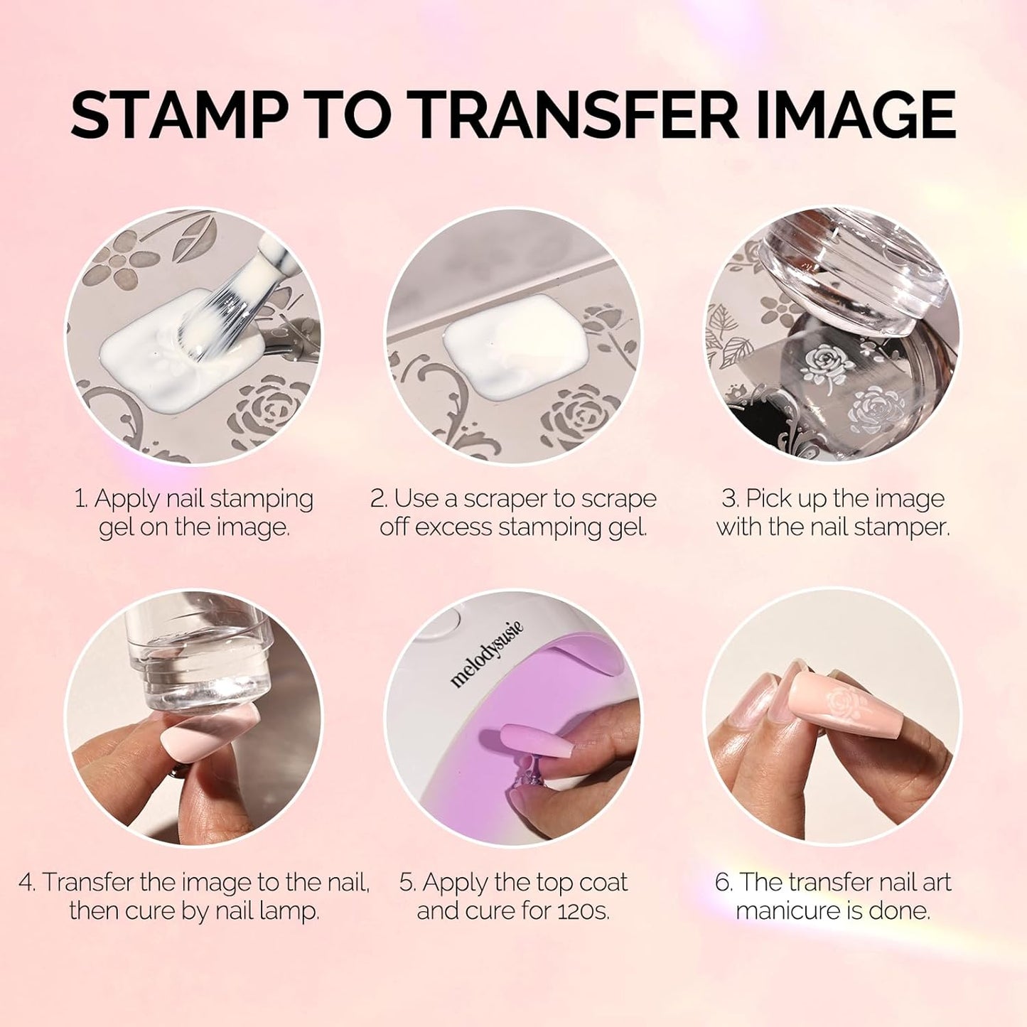 MelodySusie French Nail Stamper Kit, Silicone Stampers with Scrapers, 4PCS Tool for French Manicure DIY Home Nail Design Salon, Pink-BrightBean Baby