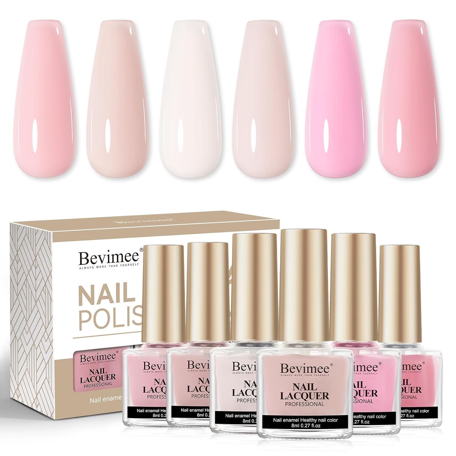 Nude Nail Polish Set: Quick Dry Nail Lacquer Non Ge Regular Sheer Colors White Nude Light Pink Natural Fingerpolish Fast Drying DIY Salon Gift For Women, 6 Colors 8lm/0.27fl.oz-BrightBean Baby