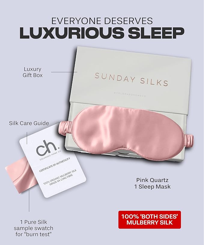 SUNDAYSILKS™ Exclusive Mulberry Silk Sleep Mask | Soft Eye Covers, Blackout Sleeping Mask for Women & Men | Silk Eye Mask for Sleep, Travel, and Relaxation | Antifaz para Dormir [Pink Quartz]-BrightBean Baby