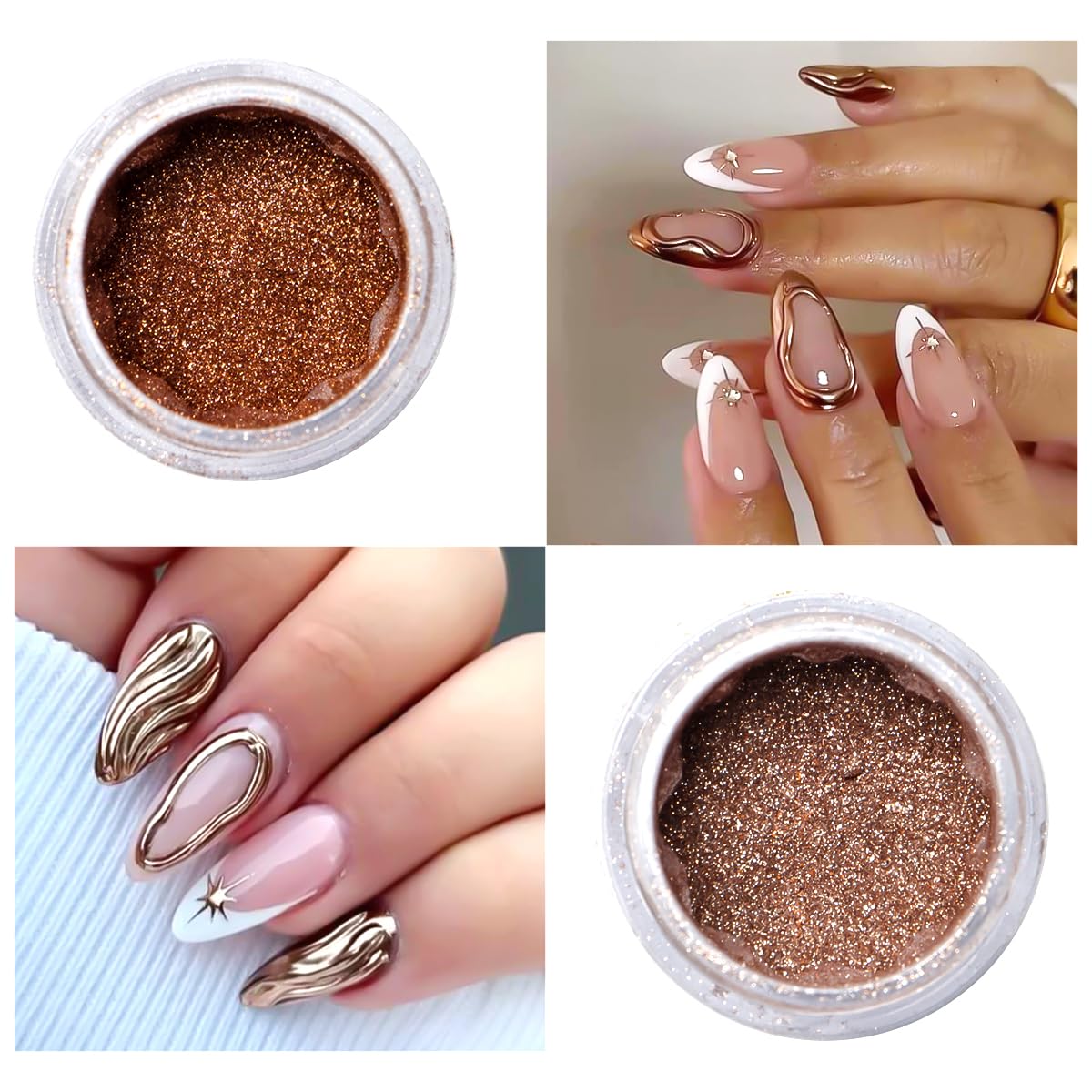 Chrome Nail Powder Metallic Gold And Silver, Magic Mirror Effect Pigment Glitter Rubbing Dust, 3D Carving Nail Molding Gel & Holographic Dip Nail Powder Kit for Nail Decor Home Manicure DIY-BrightBean Baby