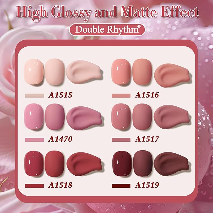 Double Rhythm 6 Pcs 15 ML Gel Polish Set Same Color Same Bottle Soak Off Gel Polish Kit Nail Art Manicure Salon DIY at Home for Women (Burgundy Red Nude Pink Purple Beige-T6-3)-BrightBean Baby