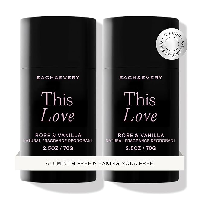 Each & Every Aluminum Free Deodorant for Women & Men, Rose & Vanilla - All Natural Deodorant for Sensitive Skin, EWG Verified - Clean, Baking Soda-Free, Plant-Based Fragrance - 2.5oz, 2 Pack-BrightBean Baby
