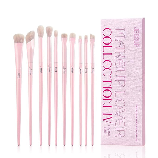 Jessup Eyeshadow Brush Set 10Pcs Pink Eye Makeup Brushes Concealer Brush Premium Synthetic Eye shadow Eyeliner Smudge Crease Blending Brush for Makeup, T496-BrightBean Baby