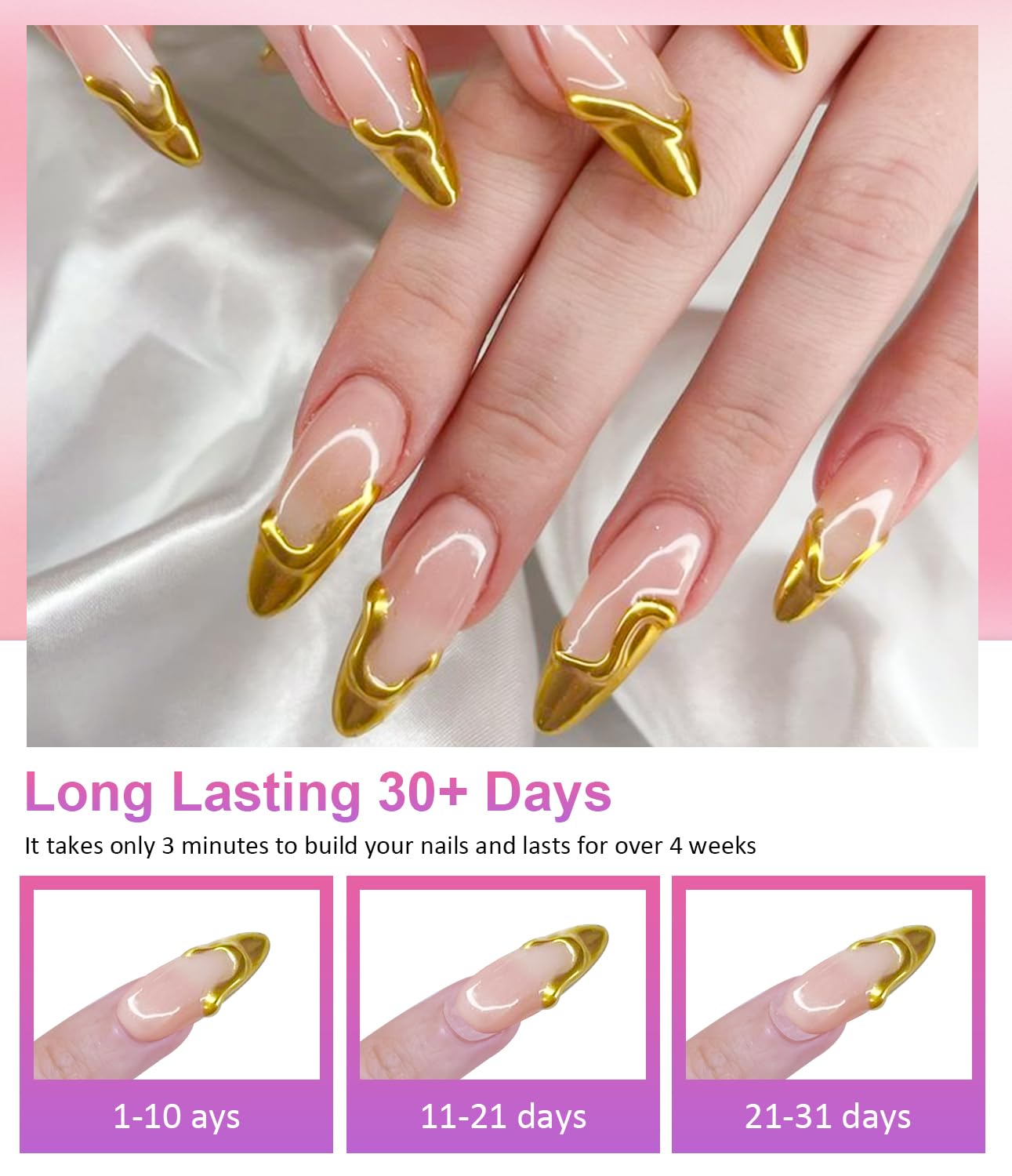 3D Nail Gel - Rose Gold Chrome Nail Powder 15g Clear 3D Sculpting Gel Non-Sticky Hand Hard Gel Carving Gel with Laser Copper Chrome Powder for Nail Art Home DIY-BrightBean Baby