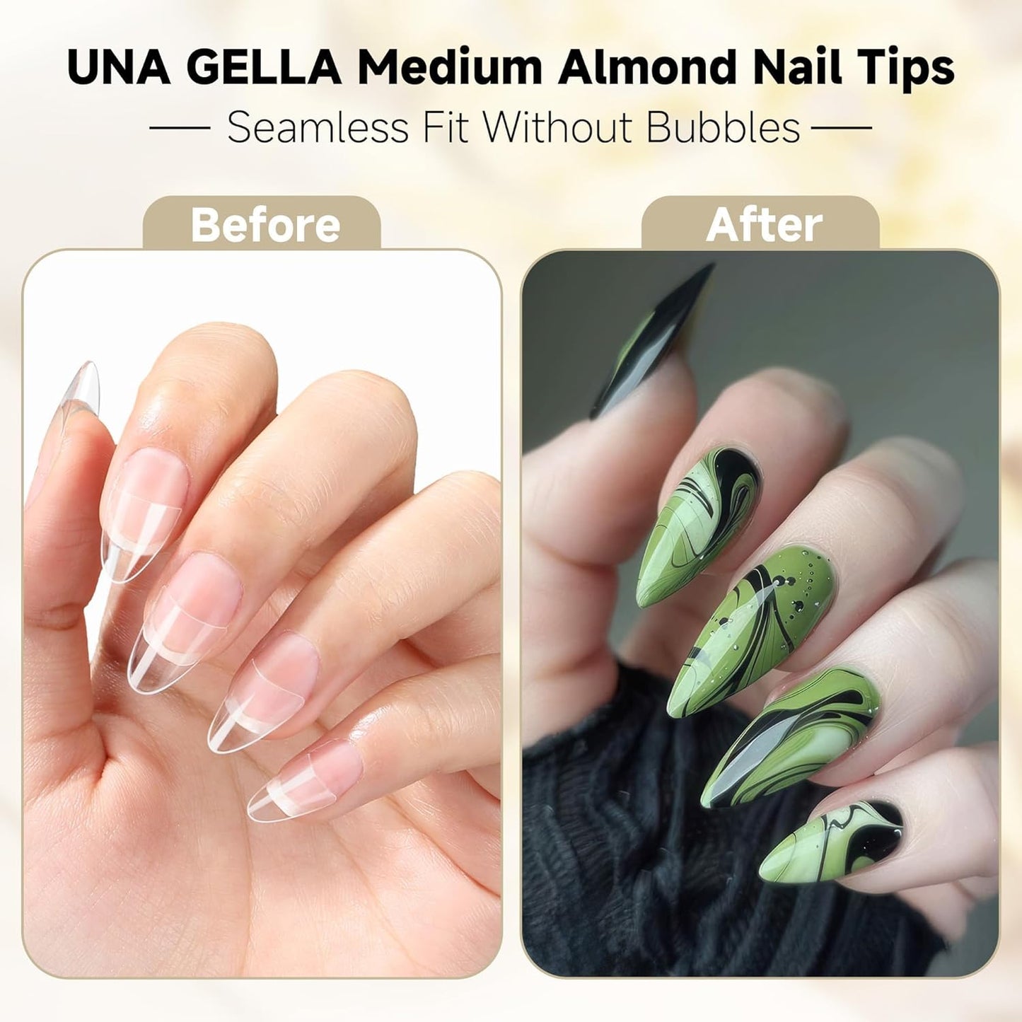 UNA GELLA Gel Nail Tips Almond Shape: 504pcs Medium Almond Nail Tips Half Cover Upgrade Soft Gel Matte Design for DIY Press On Nails Acrylic False Nails Tips 12 Sizes-BrightBean Baby
