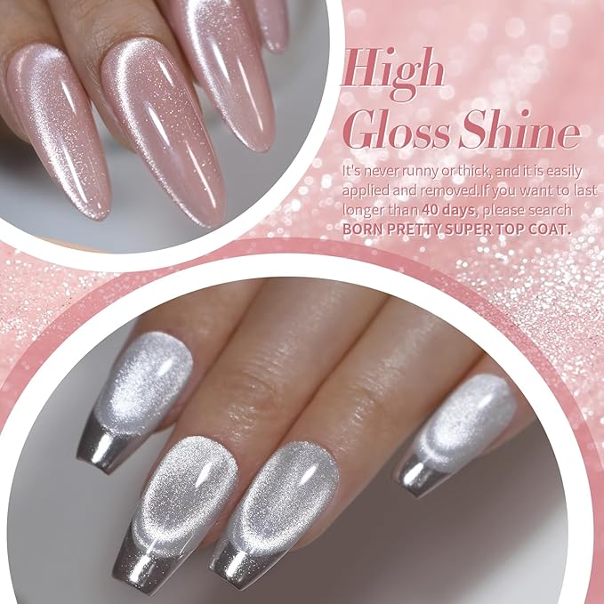 Born Pretty Cat Magnetic Eye Gel Nail Polish, Pastel Milky Jelly Cat Magnetic Gel Pastel Blue Green Purple Pink Nude Silver Nail Art Gel Manicure Salon DIY Gifts 7ML 6PCS-BrightBean Baby