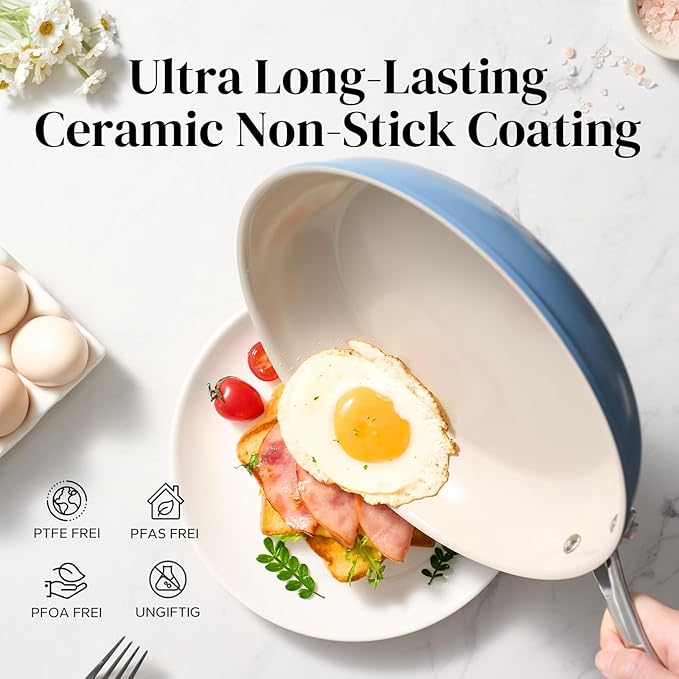Redchef Ceramic Non Stick Egg Pans 8 Inch - Nonstick Frying Pan Skillet Blue