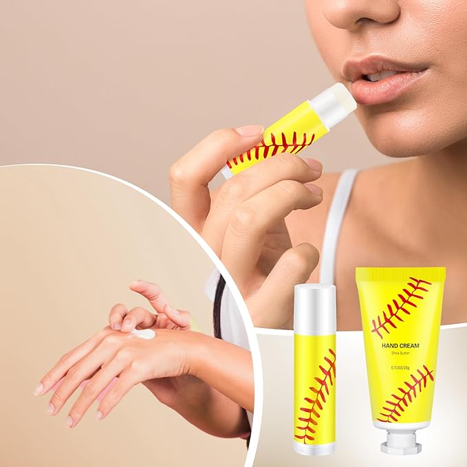 144 Pcs Softball Lip Balm Hand Cream Set Softball Accessories Softball Party Favors Including 36 Softball Lip Balm 36 Moisturizing Hand Cream 36 Bags 36 Softball Cards and Ropes for Kids Gifts-BrightBean Baby