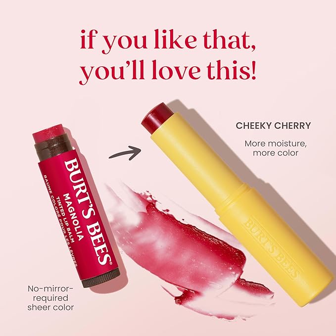 Burt’s Bees Back to School Gift Ideas, Tinted Boosted Balm, Cheeky Cherry, Hydrating Tinted Lip Balm with Vitamin C, E, and F Core, 24 Hour Lip Moisturizer, 100% Natural Origin, 1 Count, 0.16oz-BrightBean Baby