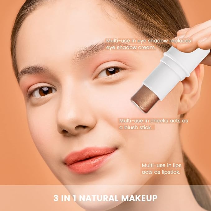 Cream Blush Stick for Cheek and Lip Tint, Multi Use as Highlighter Makeup and Blush Stick for Older Women & Mature Skin(#3 Brighten)-BrightBean Baby