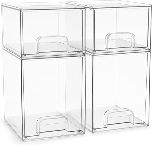Sorbus Acrylic Storage Containers - 4 Pack, Stackable Storage Bins Set for Bathroom Organization - Clear Acrylic Drawer Organizers - Makeup Case Pull-Out Drawers (7.6’’ and 4.4’’ Tall)-BrightBean Baby