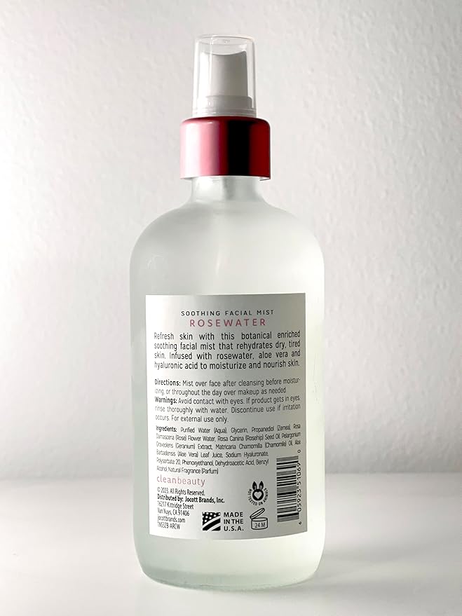 Clean Beauty Rosewater Soothing Facial Mist with Aloe Vera & Hyaluronic Acid - Hydrates, Refreshes & Plumps | Soothe Dry, Irritated Skin (8 Fl Oz)-BrightBean Baby