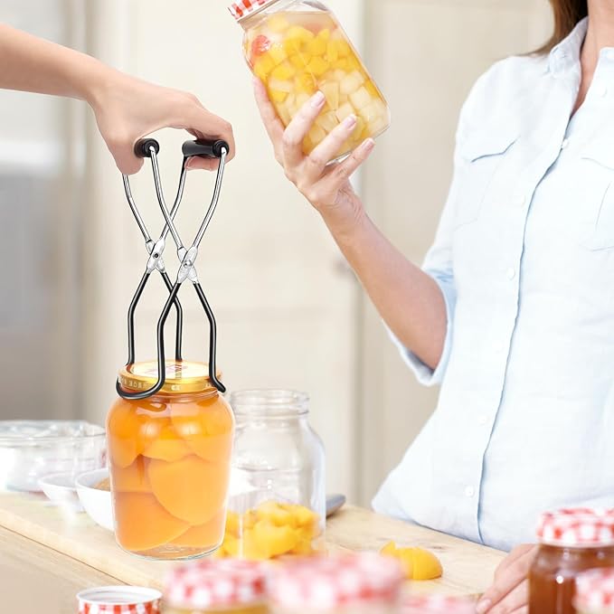 Canning Jar Lifter, Canning Tongs, Stainless Steel Jar Lifter with Rubber Grip Handle for Home Kitchen, Black