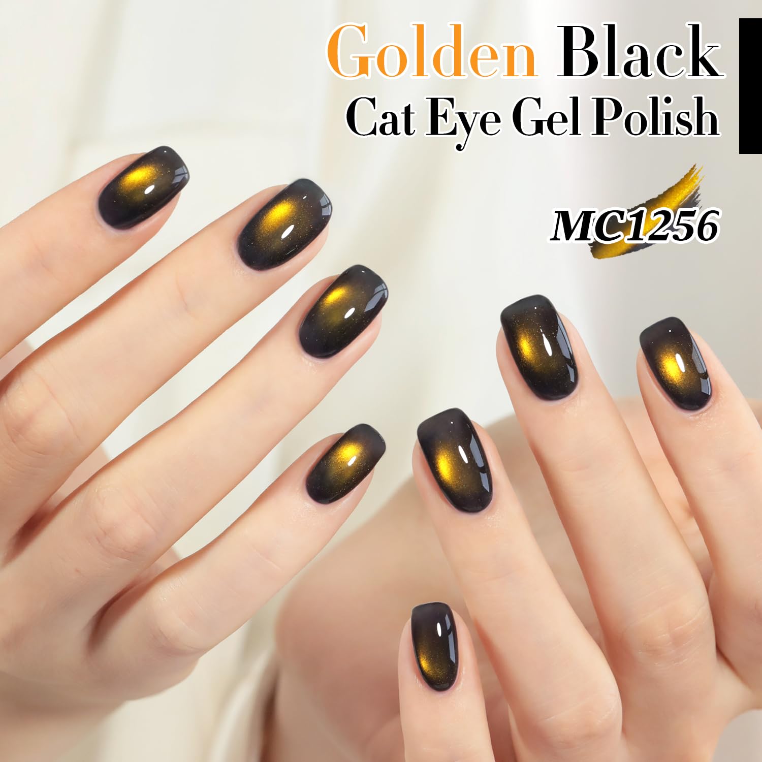 Double Rhythm Jelly Glass Cat Eye Gel Polish with Magnet 15ML Holographic Glitter Shimmer Translucent Sheer Color Magnetic Nail Polish Salon DIY at Home (Golden Black-MC1256)-BrightBean Baby