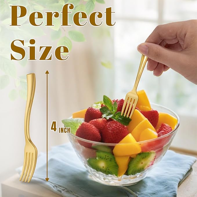 WDF Disposable Plastic Mini Forks 300 Pieces 4 Inches | Gold Plastic Forks | Thanksgiving Heavy Duty Plastic Tasting Forks | Perfect for Small Appetizers and Desserts for Wedding/Party/Birthday