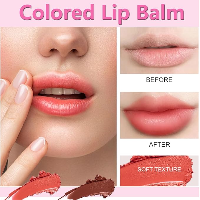 Tinted Lip Balm, Hydrating Colored Lip Balm , Moisturizing Lipstick for Women, Color Lip Plumper Balm,Lip Brightening for Dark Lips, Lip Tinted Moisturizer, Lip Moisturizer for Very Dry Lips, Reduce Lip Wrinkles, 4.8G/0.17Oz-BrightBean Baby