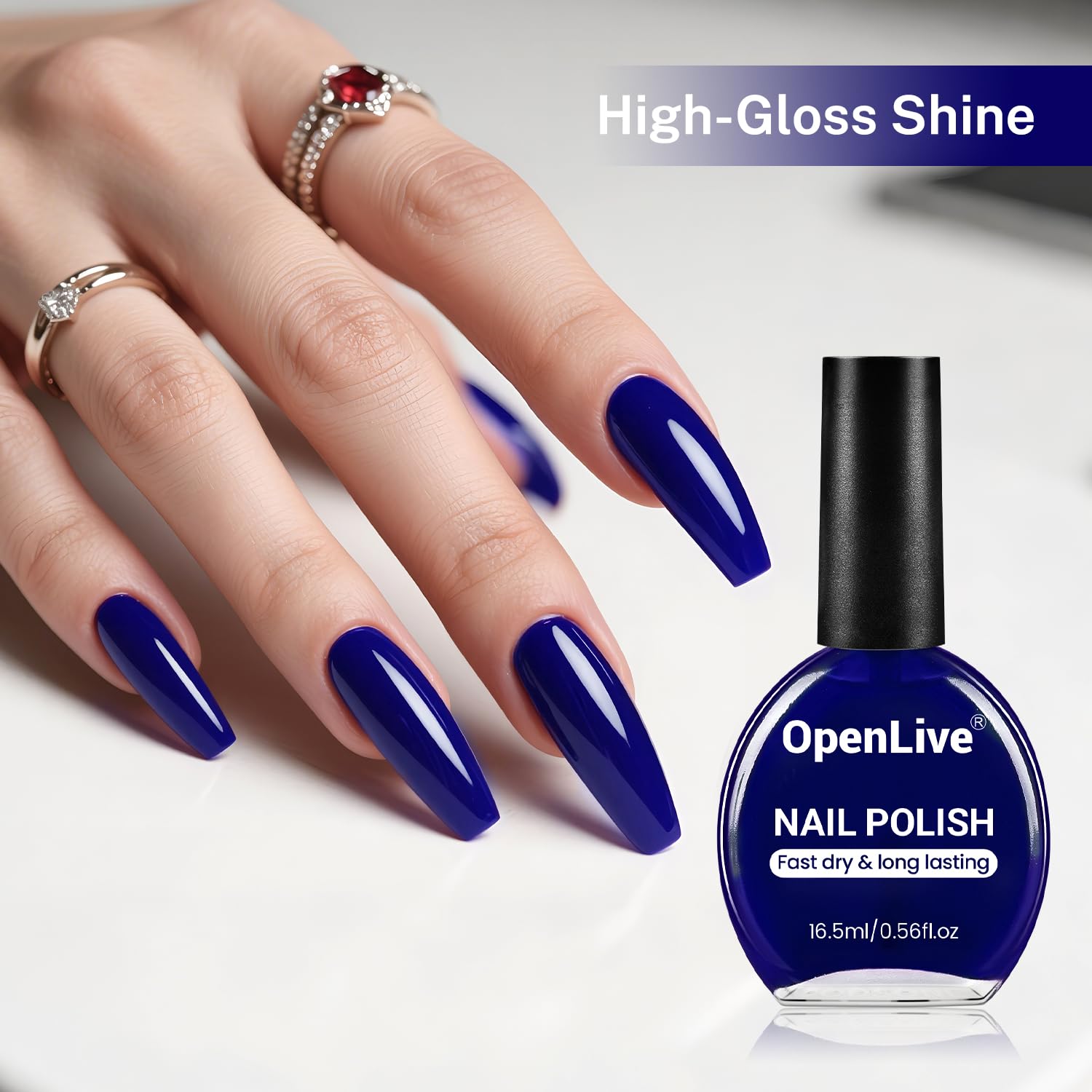 16.5ml Dark Blue Nail Polish Large Volume Quick Dry Nail Polish, Long Lasting Shine, Fingernail Toenail Nail Art DIY Home Travel Nail Art Gift-BrightBean Baby