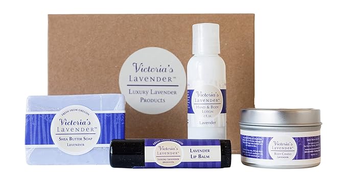 Victoria's Lavender Natural Body Products Gift Set - Handmade Soap, Hand & Body Lotion, Lip Balm, Body Candle Skin Care Sets & Kits, Lavender Bath and Body Products for Women, Lavender-BrightBean Baby