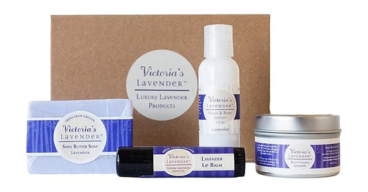 Victoria's Lavender Natural Body Products Gift Set - Handmade Soap, Hand & Body Lotion, Lip Balm, Body Candle Skin Care Sets & Kits, Lavender Bath and Body Products for Women, Lavender-BrightBean Baby
