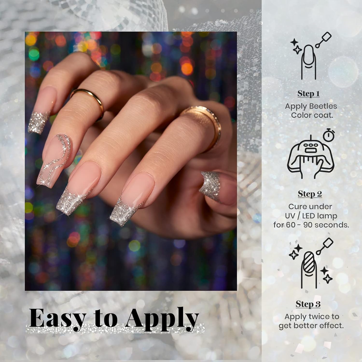 Beetles Reflective Gel Nail Polish 15ml Silver Glitter Nail Polish Shimmer Soak Off Uv LED Lamp Gel Nail Art Manicure Salon DIY Home Diamond-BrightBean Baby