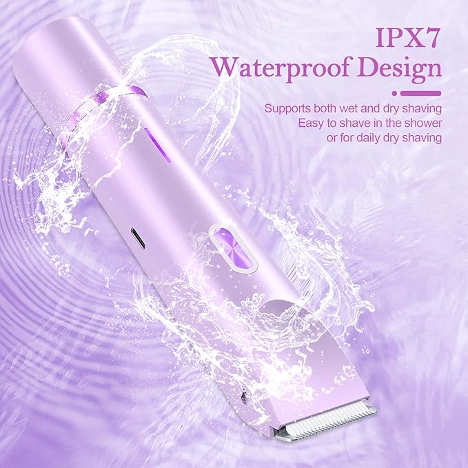 Dermave Bikini Shaver 2.0, 2025 New Glow Aura Bikini Trimmer for Women, 2 in 1 Dual Head Electric Razors for Women, IPX7 Waterproof Wet & Dry Electric Shaver, Portable Body Shaver (Purple)-BrightBean Baby