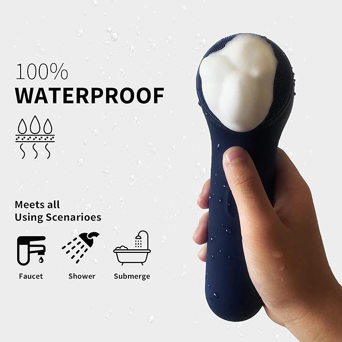 Premium Face Scrubber, Deep Pore Cleansing Brush, Waterproof & Rechargeable Face Scrub Brush for Men& Women, Electric Facial Exfoliator with 3 brushes, 3 Intensities, 2 Modes with Eye Rollor- Charcoal-BrightBean Baby