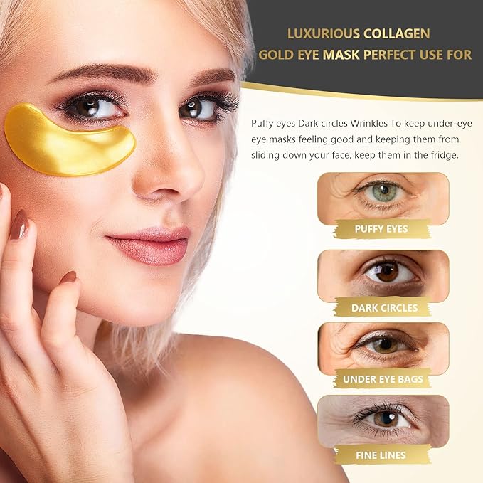 24K Gold Eye Mask, 30 Pairs, Natural Anti-aging Eye Pads for Puffy Eyes, Dark Circles, and Eye Bags with Amino Acid & Collagen, with Revitalize and Hydrate Your Skin-BrightBean Baby