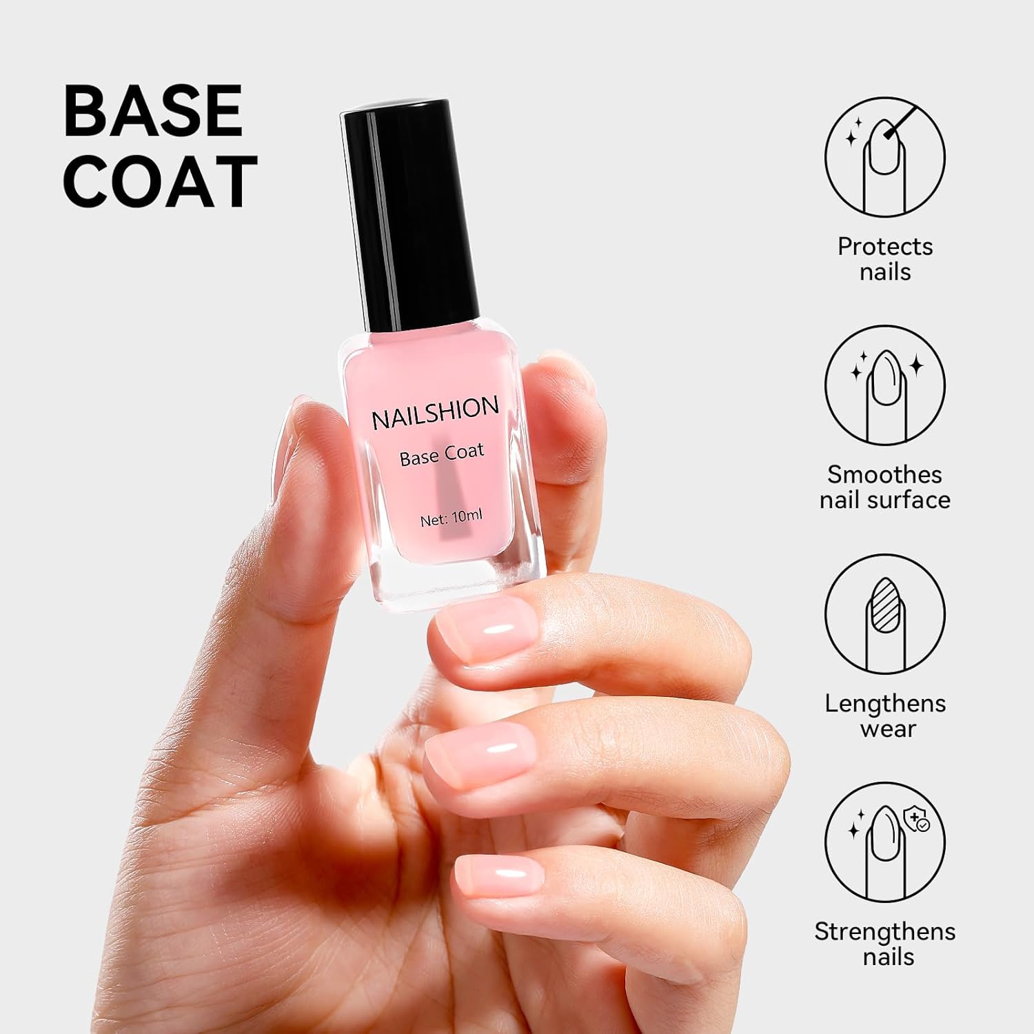 Clear Pink Base Top Coat Clear Nail Polish, Sheer Pink Base Ridge Filler Strengthening Anti Chip Nail Concealer, Non Gel, Salon Quality, Quick Dry Home DIY Nail Art Gift Set-BrightBean Baby