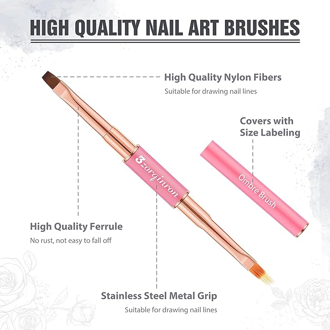 Nail Art Bushes Set, Professional 5Pcs Double-Ended Nail Brush Kit for Details, Long Lines, Ombre & 3D Design-Perfect for DIY Manicures & Salons (Pink)-BrightBean Baby