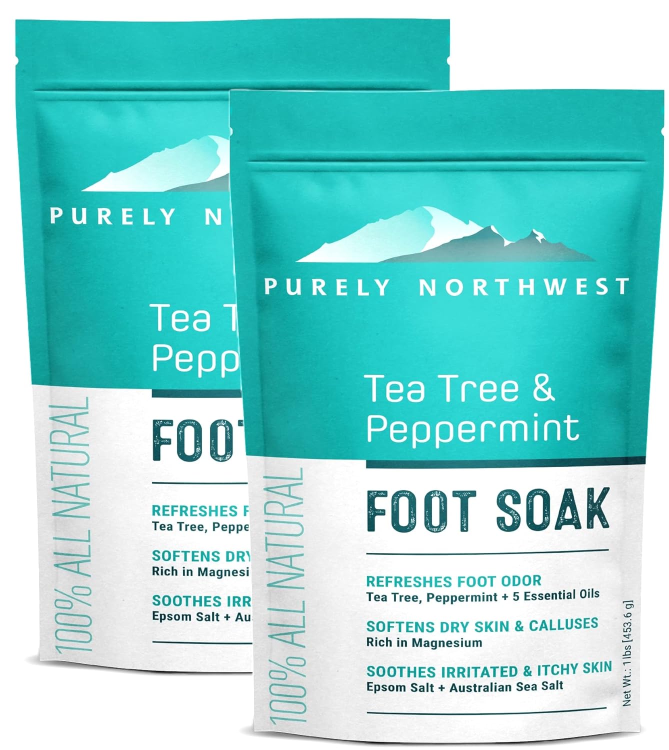 Epsom Salt Tea Tree Foot & Body Soak-Toenail Repair & Ingrown Nails, Athletes Foot Burning & Itching-Stubborn Foot Odor & Softens Callouses-Purely Northwest-USA 2 LB-BrightBean Baby