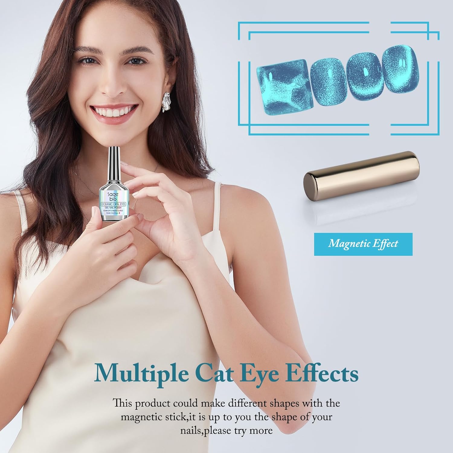 Cat Eye Gel Nail Polish with Magnet Stick, 15ml Glitter Holographic Nail Polish, Magnetic Effect Gel for Home DIY Manicure Gift, Blue Tears-BrightBean Baby