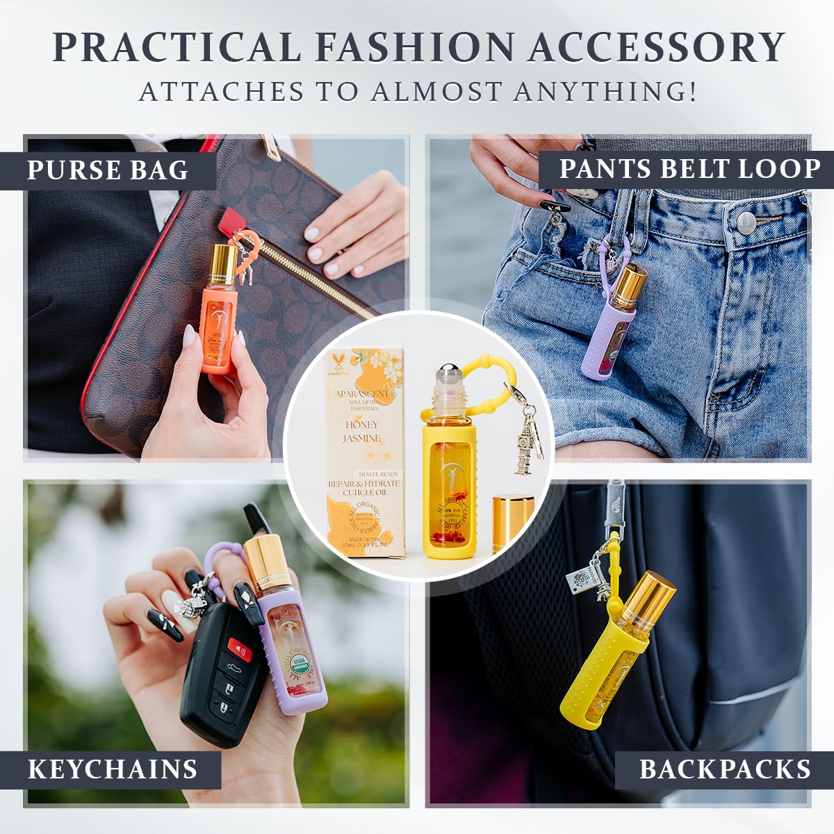 Honey Jasmine Organic Nail Cuticle Oil Pen with Jojoba, Coconut MCT, and Rosehip for Nail Hydration, Growth & Strength, Travel Size Keychain(0.34 Fl Oz)-BrightBean Baby