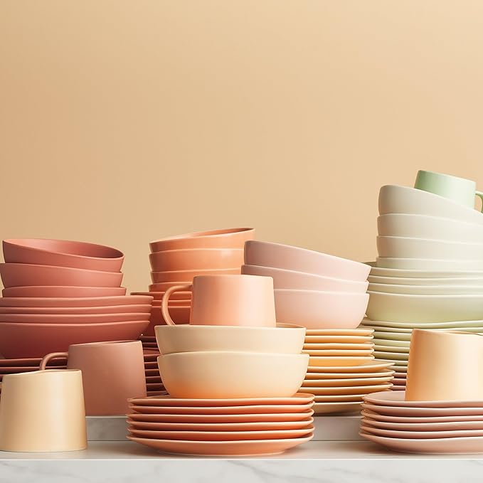 Stone lain Delilah Dinner Plate 6-Piece Dish Set, Porcelain, Peach