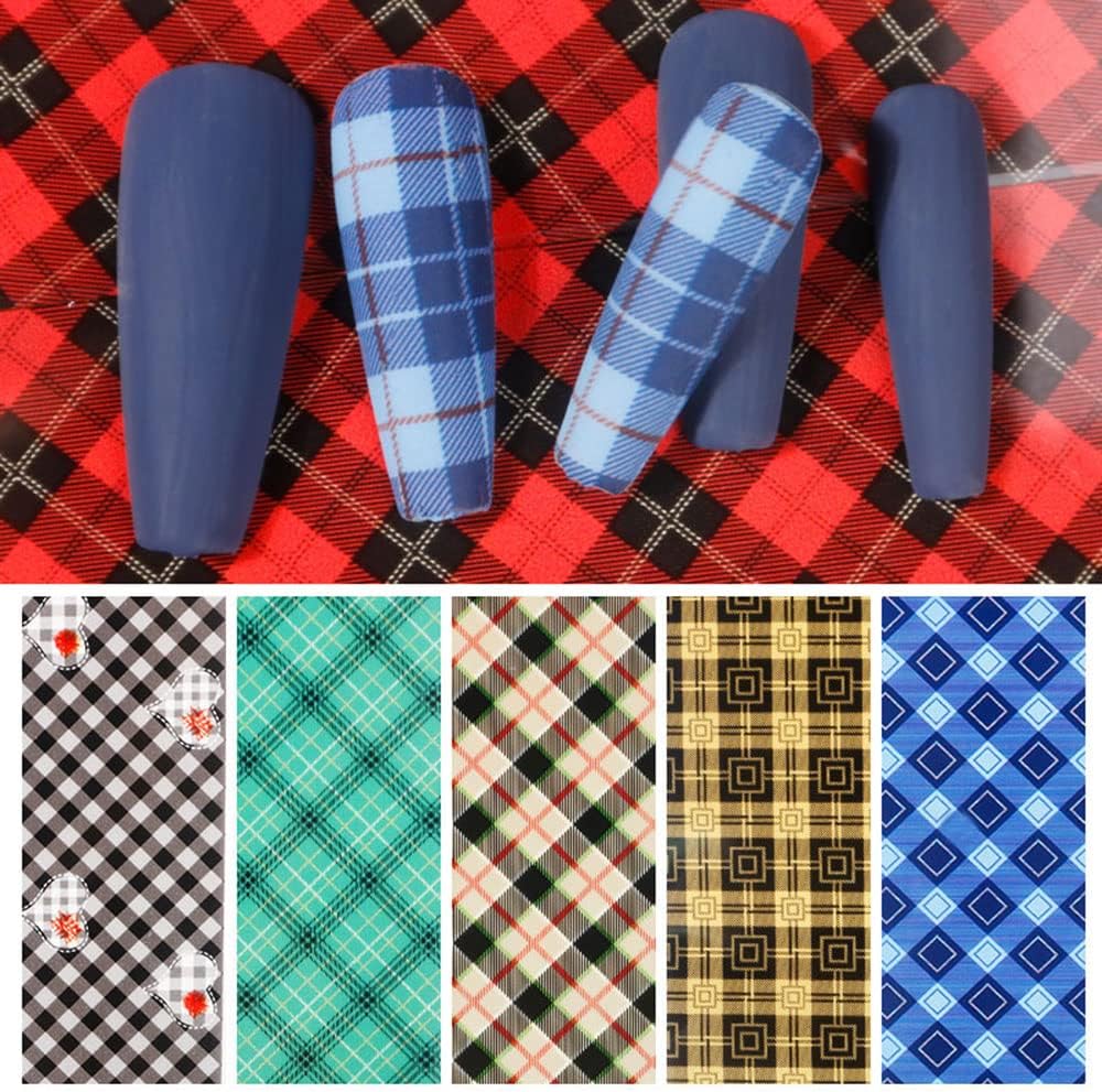 10 Colors Buffalo Plaid Nail Art Foils Christmas Nail Transfer Stickers Supplies Buffalo Plaid Design Nail Decal Tips Wraps Adhesive Glitters Acrylic DIY Nail Decoration-BrightBean Baby