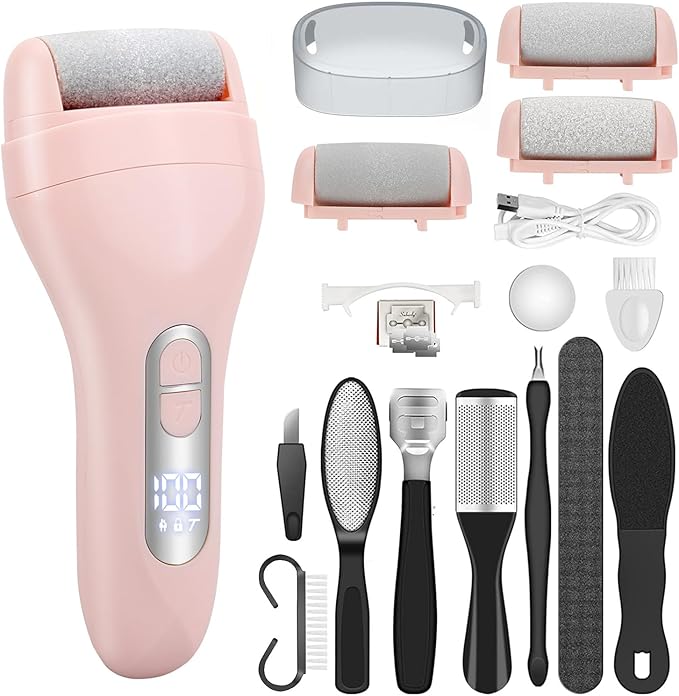Callus Remover for Feet - with Larger Grinding Head, Electric Portable Pedicure Kit Foot File Callus Remover, Rechargeable Waterproof Foot File for Foot Care Deadskin Remover LCD Display-Pink-BrightBean Baby