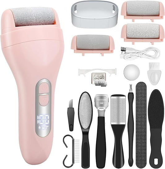 Callus Remover for Feet - with Larger Grinding Head, Electric Portable Pedicure Kit Foot File Callus Remover, Rechargeable Waterproof Foot File for Foot Care Deadskin Remover LCD Display-Pink-BrightBean Baby